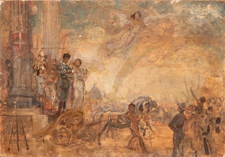 Scuola romana del XX secolo ( - ) 
Allegoria della Vittoria 
Olio su tavola  cm 21x30; con cornice cm 33x38