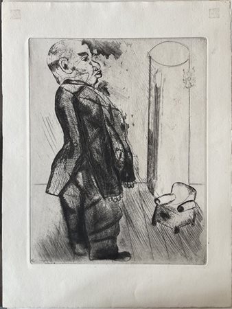 Marc Chagall "Sobakévitch près du fauteuil" 1948
acquaforte dalla serie "Les Ame