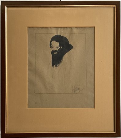 Lorenzo Viani "Uomo con la barba" 
china e matita su carta
cm 29x23,5
firmato in