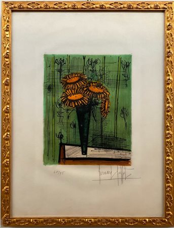 Bernard Buffet "Tournesols" 
acquaforte e acquatinta a colori
(lastra cm 33x26;