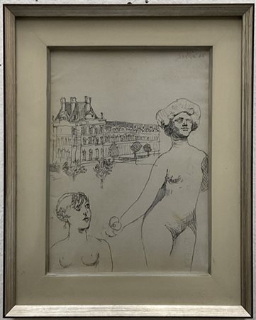Franco Gentilini "Al Louvre" 1968
inchiostro su carta intelata
cm 33x24
firmato