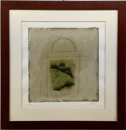 Carlo Mattioli "Paesaggio con albero e lunetta" 
serigrafia a colori
cm 41x40
fi