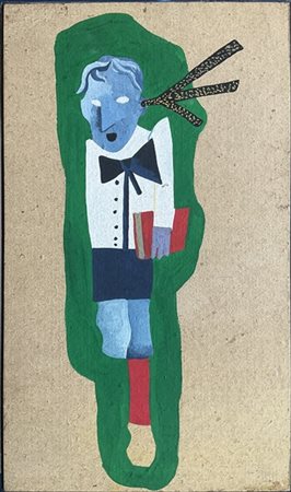 Aldo Spoldi "A scuola" 
tecnica mista su carta applicata su tavola
cm 32x18
firm