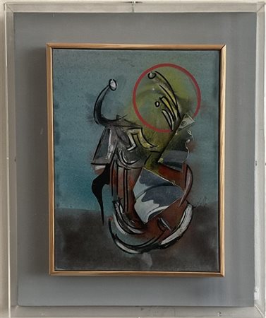 Sergio Dangelo "L'Académie de Paris" 
olio e collage su tela
cm 24x18
firmato in