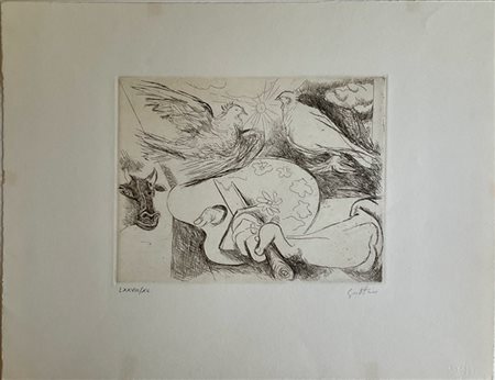 Renato Guttuso "Senza titolo" 
acquaforte
(lastra cm 23x29,5; foglio cm 42x53,5)
