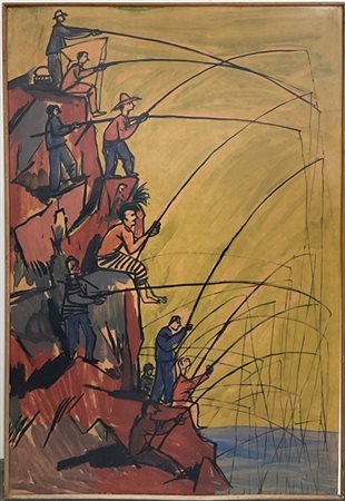 Dino Gambetti "Gara di pesca a Santa Margherita" 
acquerello su carta
cm 148x98,