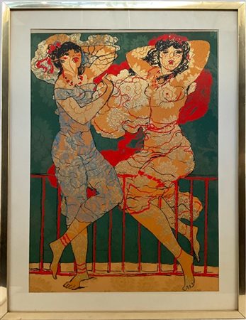 Salvatore Fiume "Odalische" 
serigrafia su broccato
cm 69x49
firmata in basso a