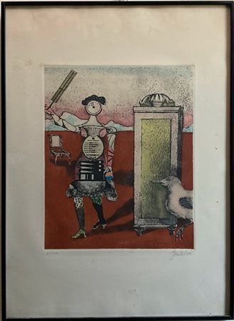 Franco Gentilini "Senza titolo" 
acquaforte e acquatinta a colori
(lastra cm 40,