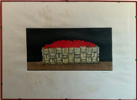 Bruno Caruso "Senza titolo" 
acquaforte e acquatinta a colori
(lastra cm 22x45;