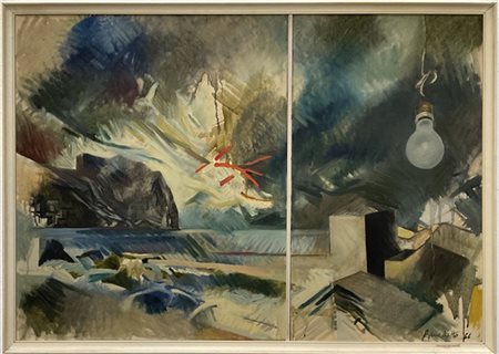 Silvio Benedetto "Paesaggio con lampada" 1966
dittico - due oli su tela montati