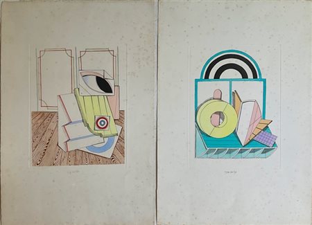 Lucio del Pezzo Lotto composto da due litografie a colori
cm 56,5x38
firmate e n