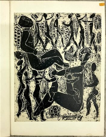 Firma indecifrata, lotto contenente nove pastelli a cera su carta applicati su