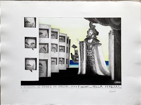 Emanuele Luzzati "Il turco in Italia" 1984
acquaforte e acquatinta
(lastra cm 35