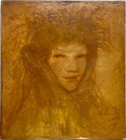 Franco Filetti "Figura con pipa" 
olio su compensato
cm 48x43
firmato in basso a