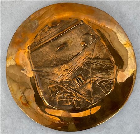 Carlo Brera Piatto - multiplo in bronzo dorato (d cm 23,5) firmato e numerato 4/
