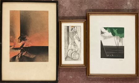 Lotto composto da una tecnica mista su carta di autore indecifrato (cm 32x24) f