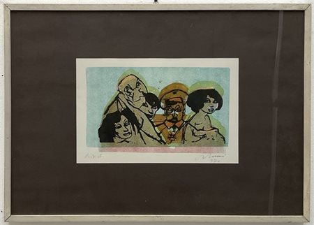 Mino Maccari "Senza titolo" 1970
xilografia a colori - prova d'artista
cm 26x40