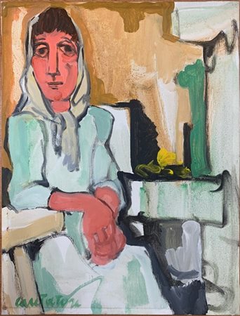 Domenico Cantatore "Contadina in attesa" 
olio su tela
cm 40x30
firmato in basso