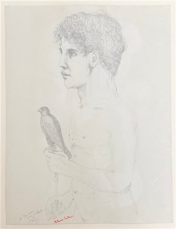 Bruno Caruso "Ritratto di uomo con falco" 
matita su carta
cm 42x32
firmato e de