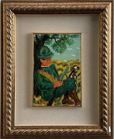 Giuseppe Migneco "Cacciatore a riposo" 1990 ca.
olio su tela
cm 30x20
firmato in