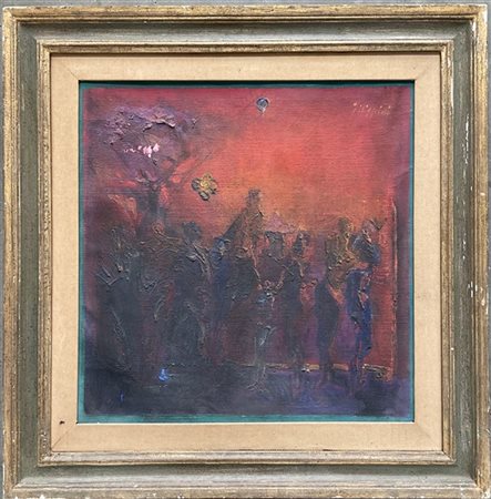 Felice Filippini "Festa all'aperto" 1970
acrilico su tela
cm 59x58
firmato in al