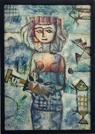 Ibrahim Kodra "Senza titolo" 
tecnica mista su carta
cm 47,5x33
firmata e datata