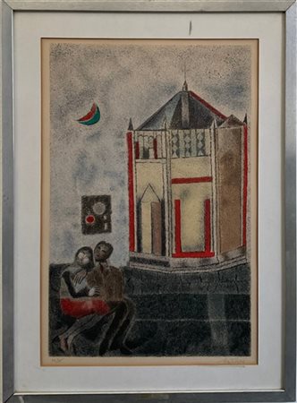 Franco Gentilini "Senza titolo" 
litografia a colori
cm 60x40
es. 23/65, firmato