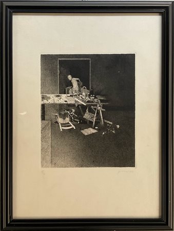 Gianfranco Ferroni "Prigioniero I" 1971
acquaforte
(lastra cm 29,3x24,5; foglio