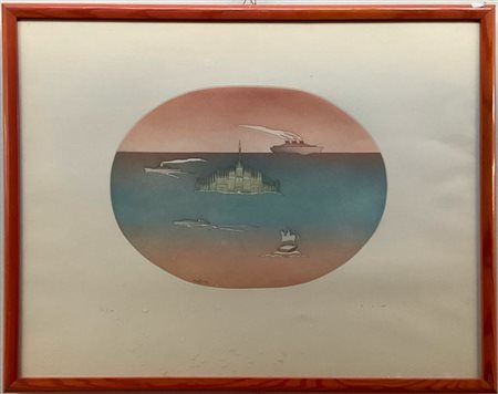 Jean-Michel Folon "Piazza del Duomo" 
acquaforte e acquatinta a colori
foglio cm