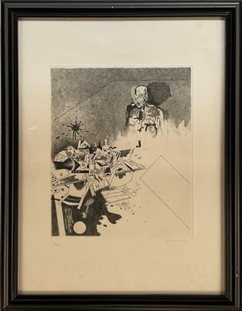 Gianfranco Ferroni "Interno-Autoritratto" 1969
acquaforte
(lastra cm 32,3x26,3;