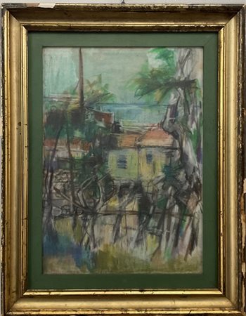 Firma indecifrata "Senza titolo" pastelli su carta applicata su masonite
cm 41x