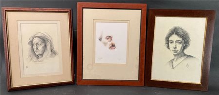 Maurizio Bottoni Lotto di tre disegni a matita: un autoritratto e due ritratti f