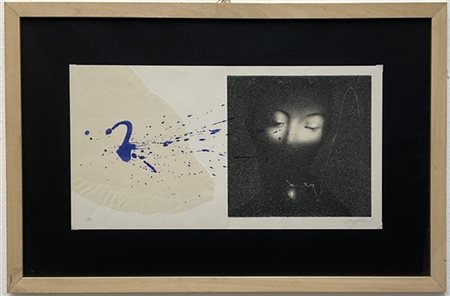 Omar Galliani "Senza titolo" 
litografia e collage su carta - prova d'artista
cm