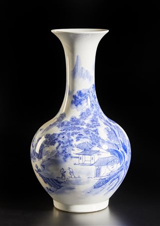  Arte Cinese - Vaso globulare in porcellana bianco blu 
Cina, XX secolo .