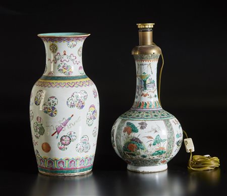 Arte Cinese - Grande vaso famiglia rosa e vaso globulare wucai 
Cina, dinastia Qing, XIX secolo.