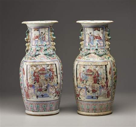  Arte Cinese - Coppia di grandi vasi Canton 
Cina, XX secolo .