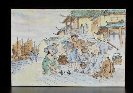  Arte Cinese - Placca in porcellana raffigurante un combattimento tra galli
Cina, periodo Repubblica.