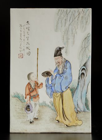  Arte Cinese - Placca dipinta," vecchio e bambino"
Cina, periodo Repubblica.