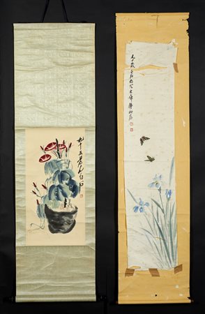  Arte Cinese - Due dipinti su carta 
Cina, dinastia Qing, XIX secolo .