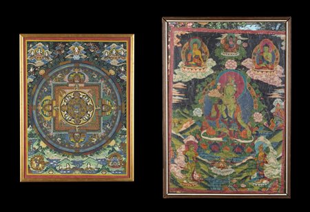  Arte Himalayana - Due Thangka  buddiste 
Nepal, XX secolo .