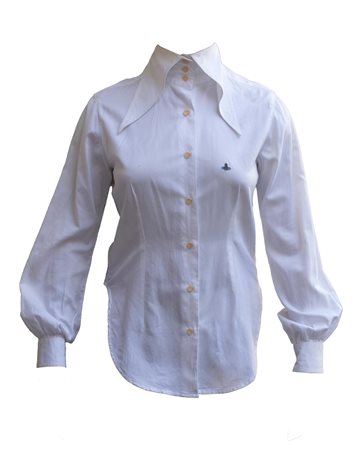 Vivienne Westwood HERRING BONE SHIRT Description: White long shaped shirt in...