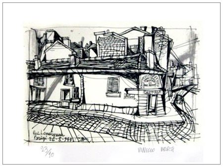 VINICIO BERTI Firenze 1921 – 1991 Rue-Lemaignan Parigi 26/8/947 Litografia...