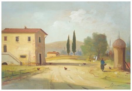 GIOVANNI FREDUCCI Livorno 1919 – 1979 Paesaggio soleggiato Olio su tavola 35...