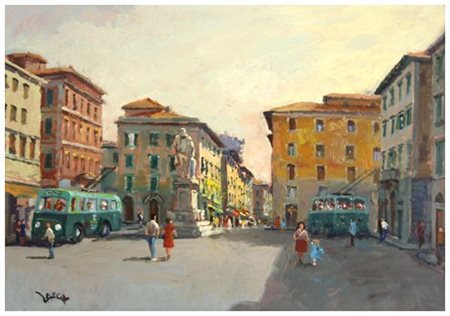 GIANCARLO LANDI Livorno ? Piazza 'avurre Olio su tavola 35 x 50. Firma in b....