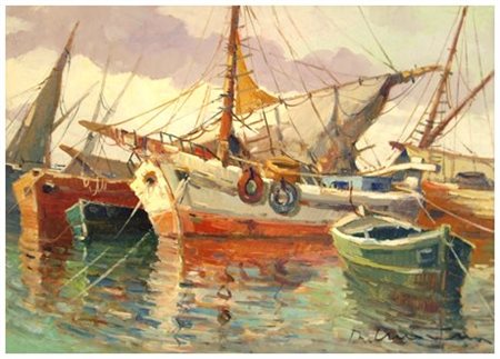 RENZO MARTINI Livorno 1937 – 2005 Marina Olio su faesite 35 x 50. Firma in b....