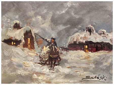 DOMENICO SELOSKI Napoli 1924 – Livorno 1981 Senza titolo Olio su faesite 35 x...