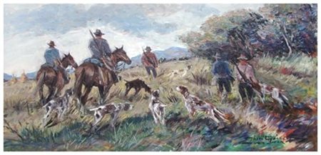 ALDO CIUCCI Alessandria d'Egitto 1917 – Livorno 2000 A caccia Olio su tavola...