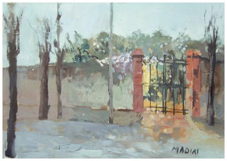 MARIO MADIAI Livorno 1944 Senza titolo Olio su faesite 34,5 x 49,5. Firma in...