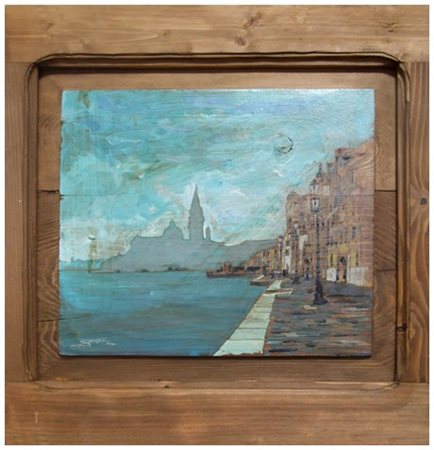 MASSIMO LOMI Livorno 1953 La Giudecca 2013 Tempera su tavola 54 x 49. Firma...