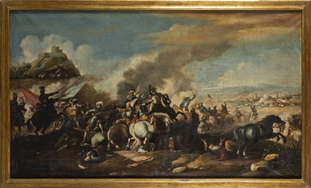 Scuola veneta sec.XVIII "Battaglia" olio<br>cm. 